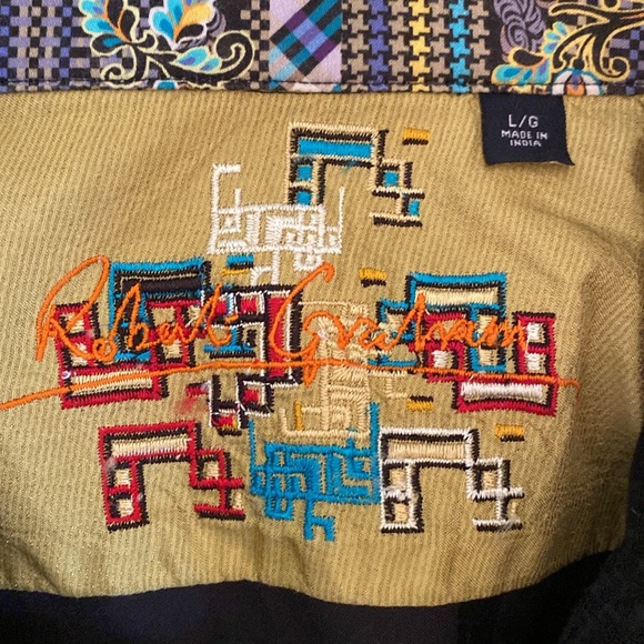 ROBERT GRAHAM Long Sleeve Black Dress Shirt with GEOMETRIC CUFF DETAIL Size L - Picture 7 of 9